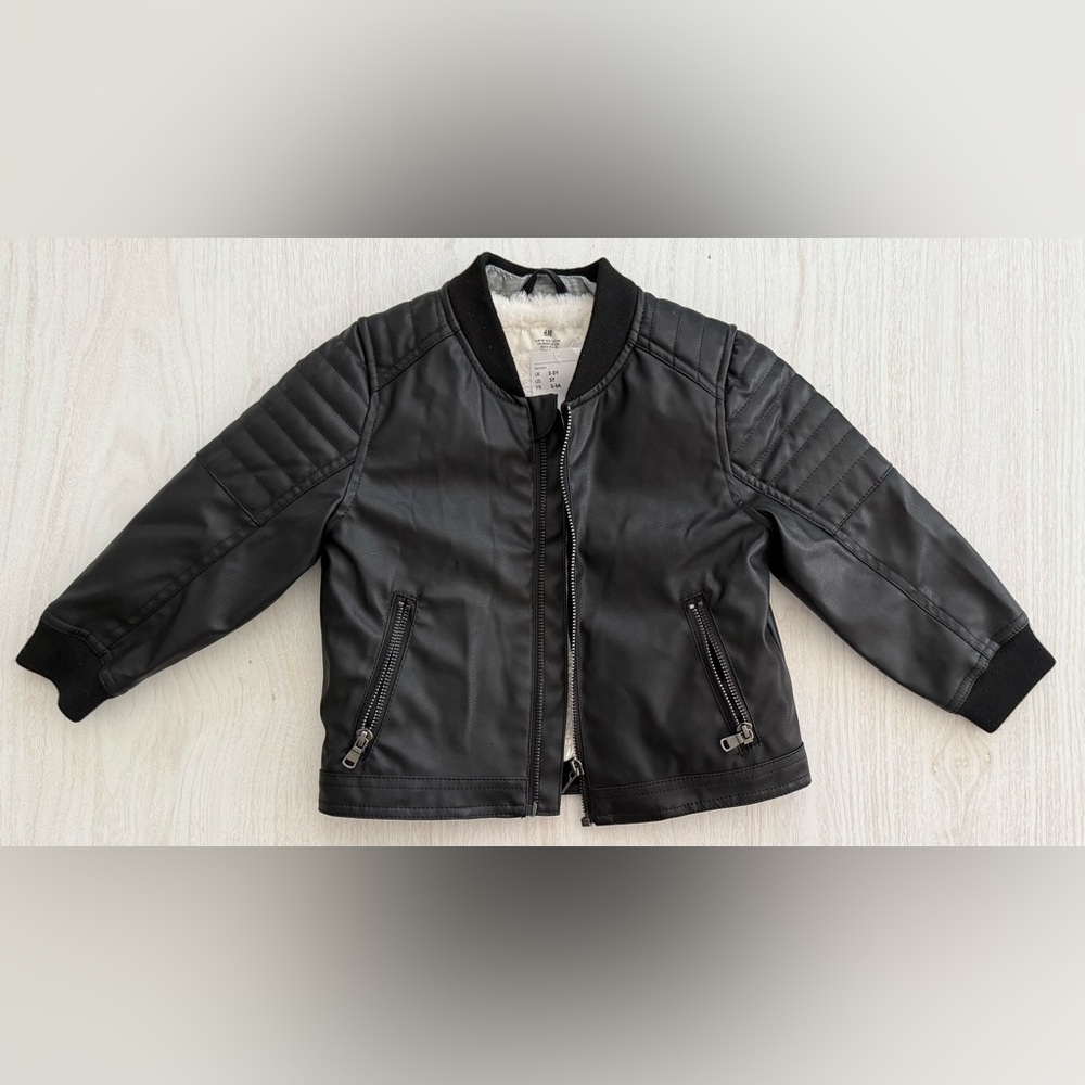 New H&M Toddler Faux Leather Sherpa Moto Jacket Zipper NWT